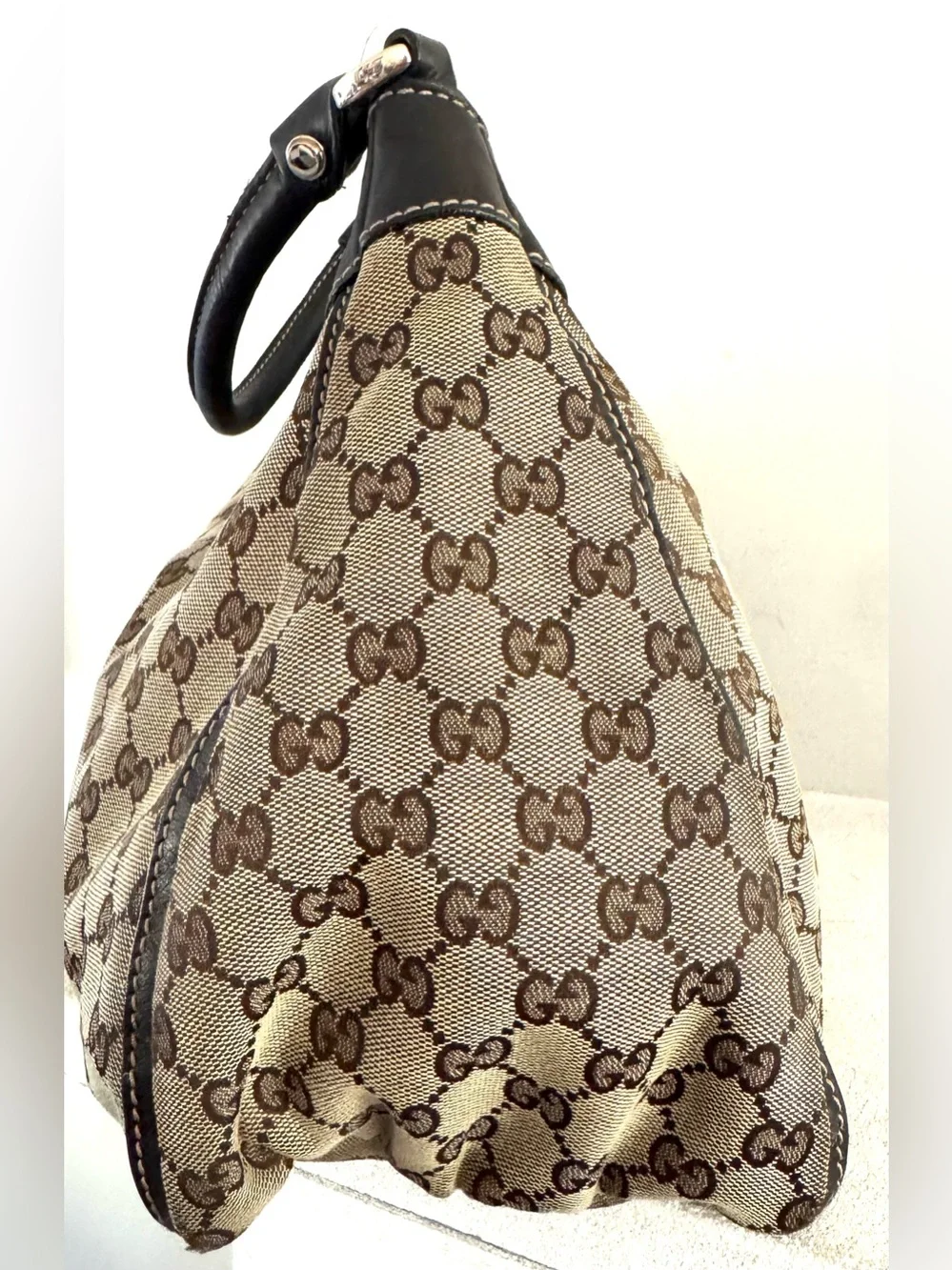 GUCCI Abbey D Ring GG Canvas Hobo Shoulder Bag Large Monogram Brown - Picture 3 of 13